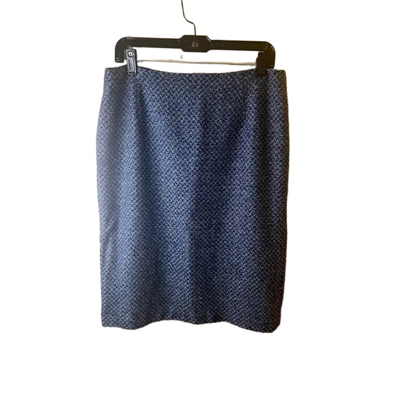 Escada Blue White Tweed Knee Length Wool Silk Pencil Skirt Womens Size US14 - Picture 1 of 10